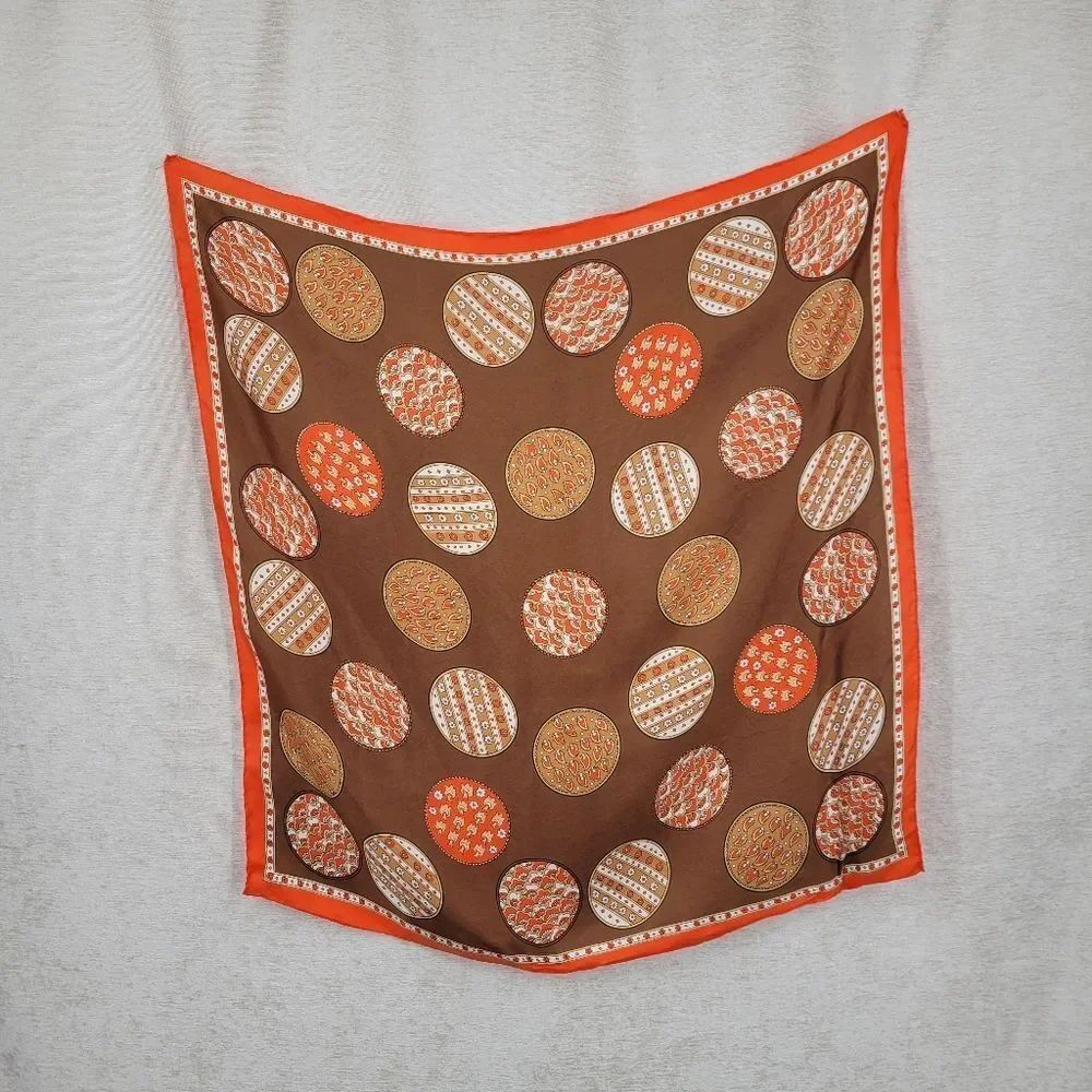 Vintage 60s 70s Brown and Orange Polka Dot Scarf Groovy Hippie